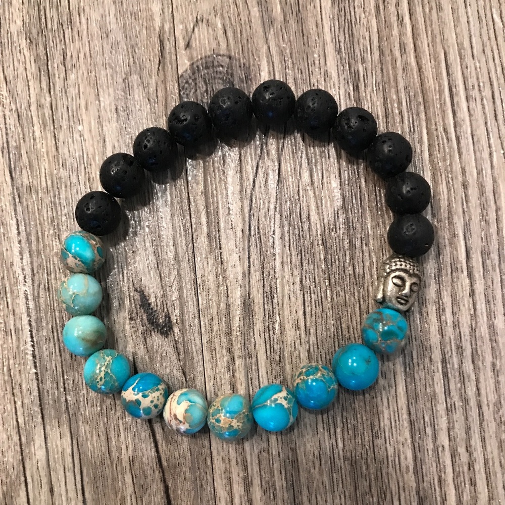 Turquoise, Gold & Black Diffuser Bracelet With Bu… - image 7